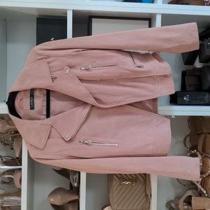 Ralph Lauren 100% Leather Suede Moto Jacket in Primrose Pink Size Small
